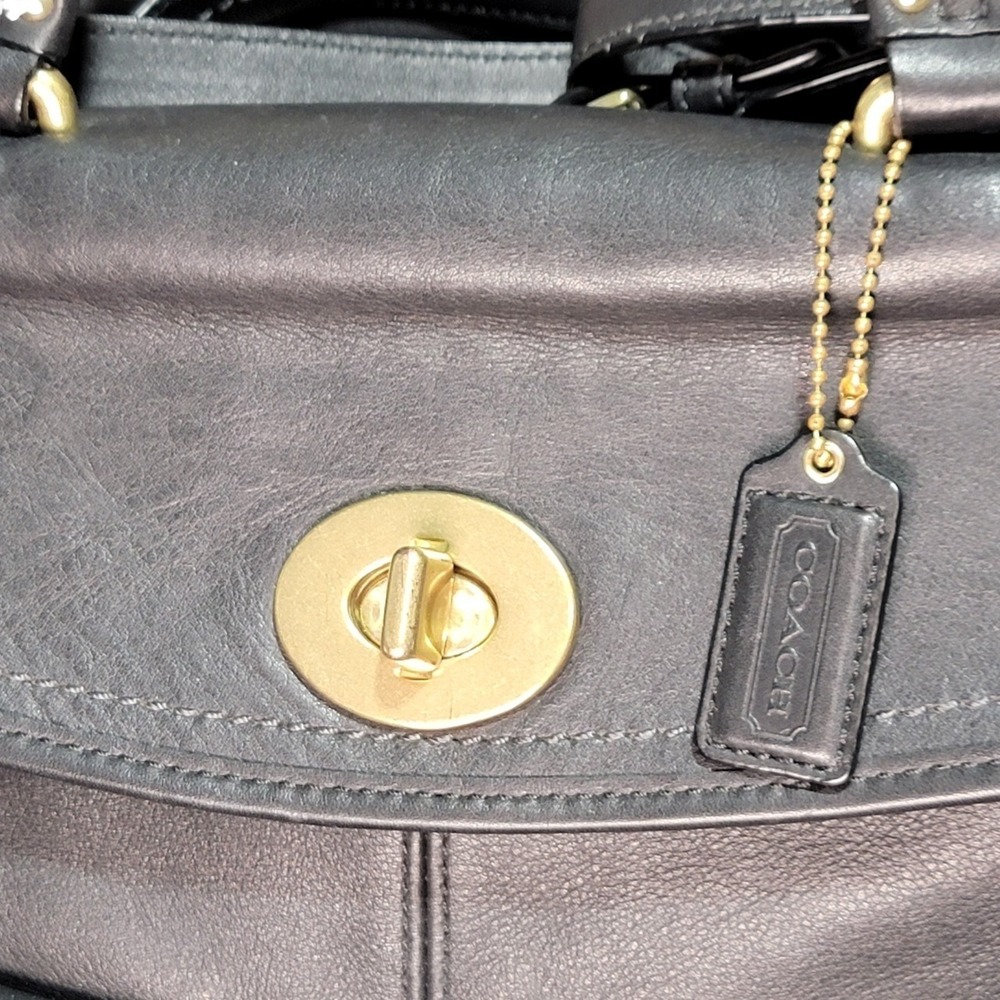 VTG Coach Hampton Legacy Turn Lock Briefcase Shoulder Bag Leather Black - Picture 4 of 16